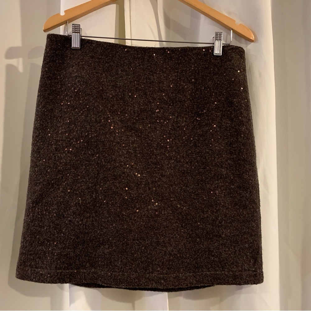 J. Jill Copper Sequined Short Skirt Size 8 Brown Wool Blend Lined